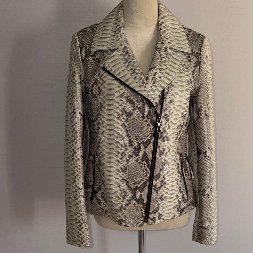 Women's python biker jacket - Picture 3 of 12